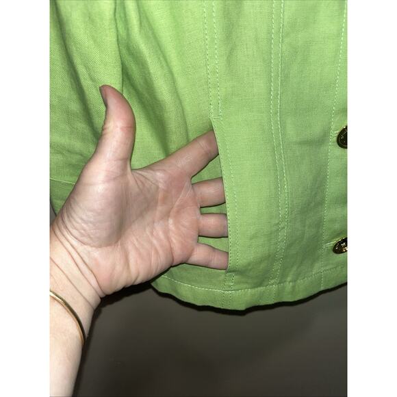 Jones New York Women's 100% Linen Utility Jacket M Gold Buttons Preppy Classy - Picture 5 of 13